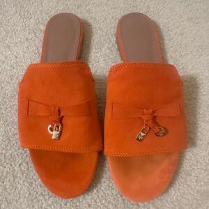 Loro Piana Vibrant Orange Suede Mules